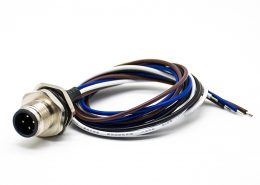 M12公頭4針板端插座A扣直式板端焊線0.2M后鎖板防水連接器