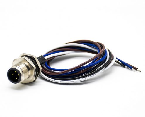 M12公頭4針板端插座A扣直式板端焊線0.2M后鎖板防水連接器