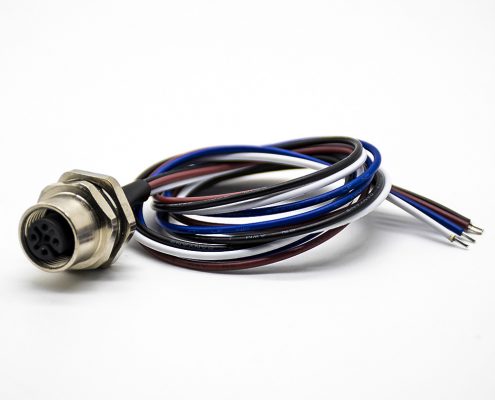 M12 A型母頭后鎖板4芯直式板端插座接線0.2M防水連接器