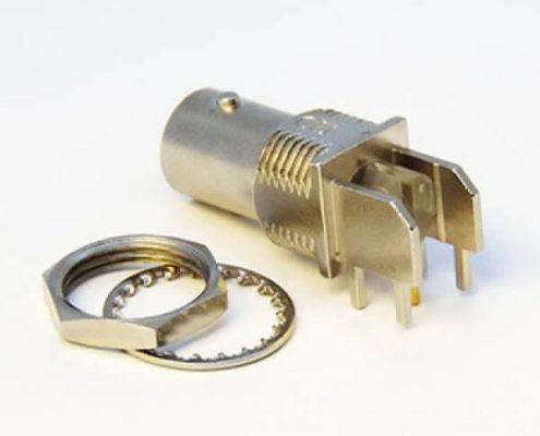 彎式穿墻BNC連接器母頭PCB插板式穿墻8mm厚度75歐姆鍍鎳