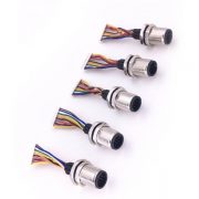 M12傳感連接器 4pin D型板端母座子 前鎖焊線1M AWG22 防水插頭帶屏蔽