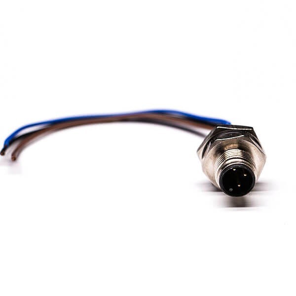 M12傳感連接器 3pin A型板端公座子直式后鎖焊接帶線30CM AWG22防水插頭帶屏蔽