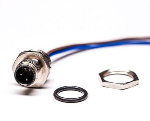 M12傳感連接器 3pin A型板端公座子直式后鎖焊接帶線30CM AWG22防水插頭帶屏蔽