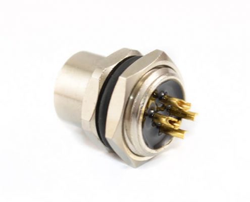 M12連接器4 芯A型板端母座直式焊線式后鎖工業(yè)防水傳感連接器