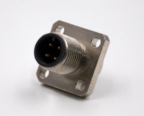 傳感器m12法蘭插座板端插座防水A扣4芯直式公頭帶屏蔽面板安裝4孔法蘭連接器