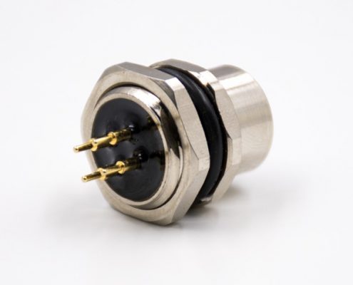 M12 4芯D型編碼板端插座180°母頭防水接PCB板連接器