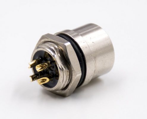 D型鎖扣M12母頭4芯直式后鎖板防水接線焊接式插座帶屏蔽連接器