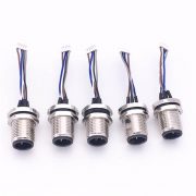 M12 5芯端子線A Code 公頭前鎖板座子轉Molex 1.25mm端子線30CM AWG26帶屏蔽