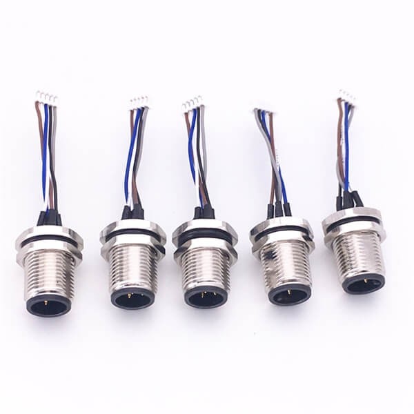 M12 5芯端子線A Code 公頭前鎖板座子轉(zhuǎn)Molex 1.25mm端子線30CM AWG26帶屏蔽