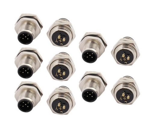 M12 5芯 公頭後鎖板M16*1.5 焊線插座 10PCS