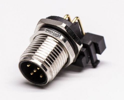 M12防水連接器5 pin A-型 板端公座子PCB插板式彎頭傳感連接器