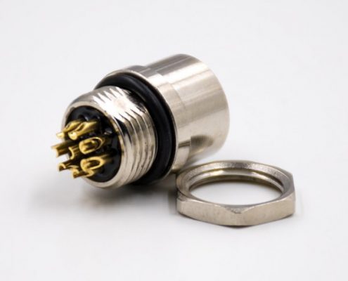 插座8芯M12板端插座A扣直式8芯母頭后鎖板接線防水帶屏蔽焊接式連接器