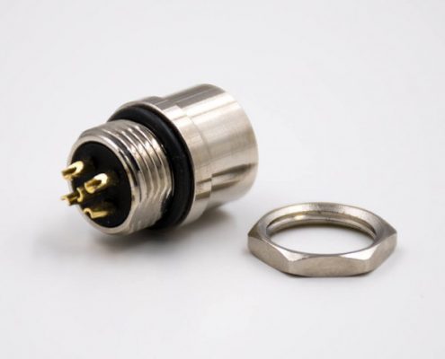 M12板端插座A編碼5芯母直式焊接后鎖板M12*1.0