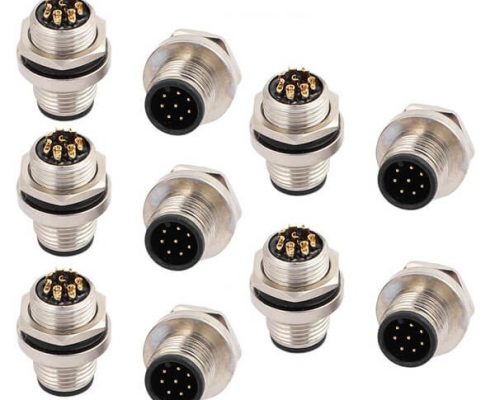 M12 8芯公頭板端后鎖板焊線插座防水連接器10PCS