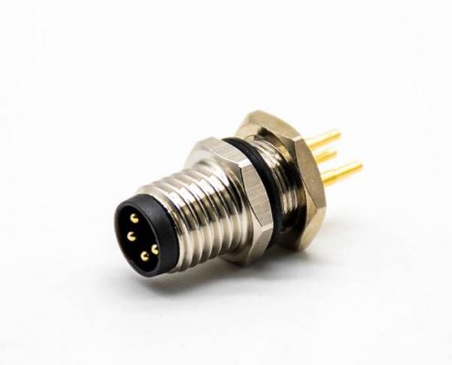 M8插板PCB安裝4芯直式公頭后鎖板防水連接器