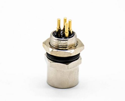 M8航空母插座PCB板安裝板端插座防水后鎖板4芯傳感器連接器