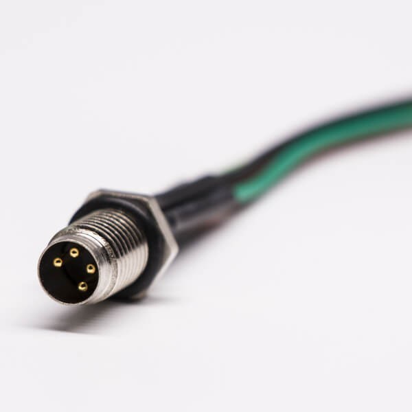 M8航空插座防水直式前鎖4芯焊線式公插座接24AWG線長0.5米