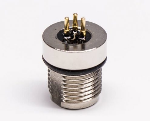 M8 3芯圓形插座A型PCB板端前鎖防水母插座