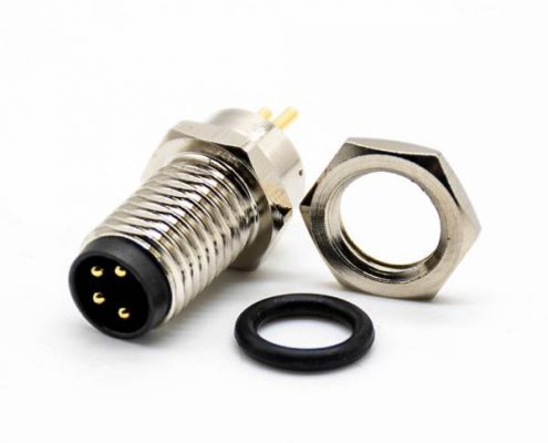 M8連接器4P直式公頭接PCB板防水前鎖板焊接式連接器