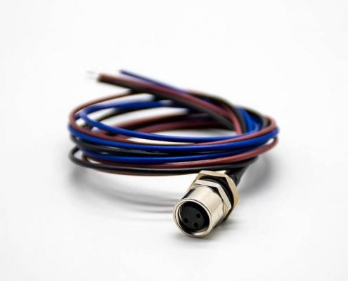 圓形連接器M8后鎖板3芯母頭防水直式焊線0.2米板端插座