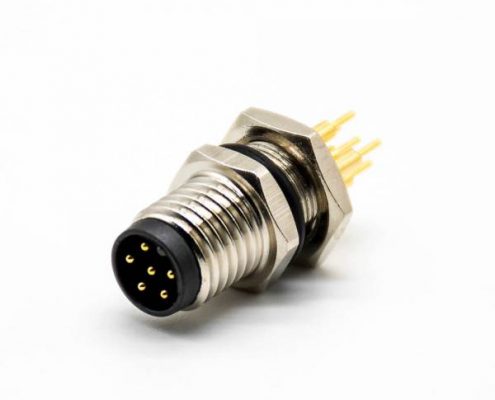 6芯插板M8直式A扣公頭防水后鎖板插孔圓形航空連接器