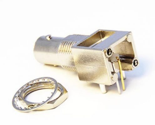 BNC板端接PCB板母頭彎式穿墻連接器75歐姆鍍鎳