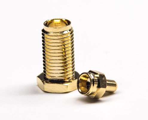 鍍金接頭SMA直式母頭白色膠芯壓接焊接接線