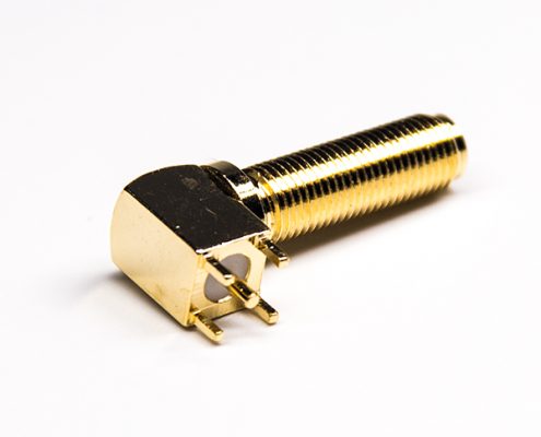 50歐姆sma接頭彎式加長(zhǎng)螺紋母頭插板式接PCB板