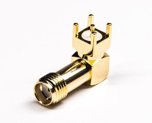 螺紋連接sma接頭彎式母頭穿孔式接PCB板50歐姆