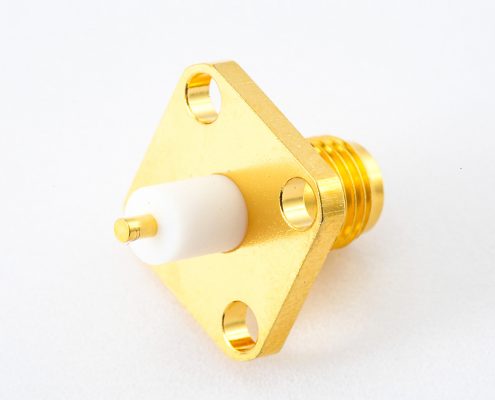 PCB安裝SMA連接器母頭直式面板安裝焊板4孔法蘭