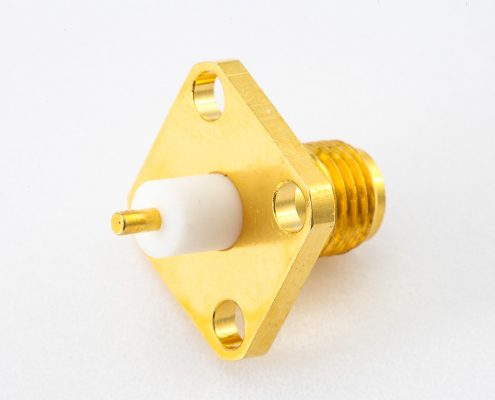 PCB安裝SMA連接器母頭直式焊板4孔法蘭