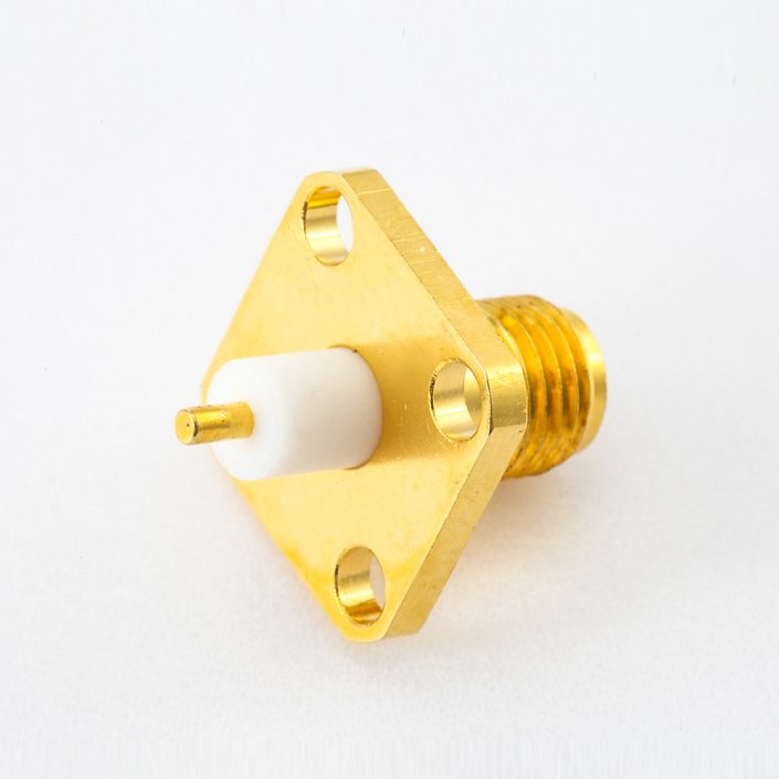 PCB安裝SMA連接器母頭直式焊板4孔法蘭