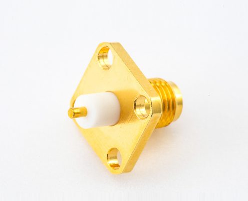 PCB焊板SMA連接器母頭直式面板安裝4孔法蘭