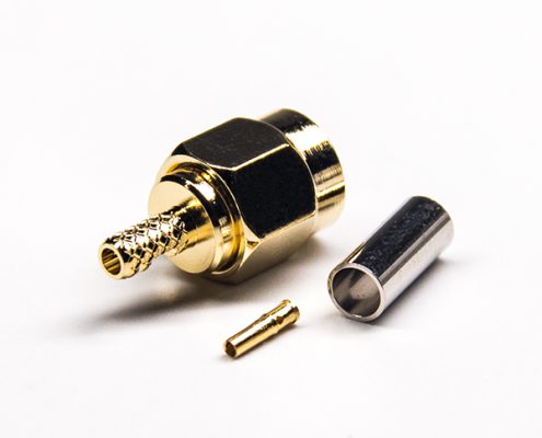 反極公頭sma連接器直式母頭針套管壓接式鍍金接RG316線
