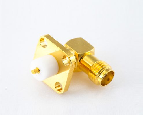 SMA連接器插孔母頭插座50歐姆彎式PCB安裝焊板4孔法蘭