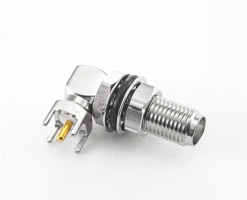防水SMA連接器PCB安裝母頭彎插前鎖穿墻鎳鍍