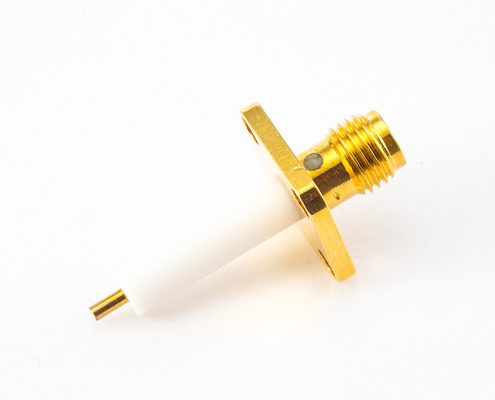 SMA連接器4孔法蘭PCB安裝焊板母頭直式面板安裝