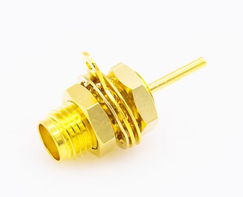 SMA母頭后鎖穿墻連接器直式PCB安裝焊板帶螺母接地