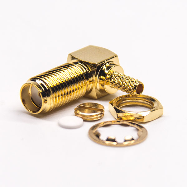 42 sma頭接線母頭彎式型連接器穿墻式面板安裝壓接同軸線纜