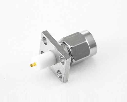 面板安裝SMA連接器公頭型直式PCB安裝焊板4孔法蘭