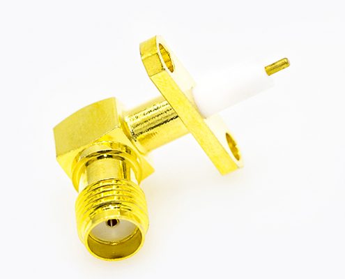 面板安裝SMA連接器2孔法蘭母頭彎式焊板用于PCB安裝