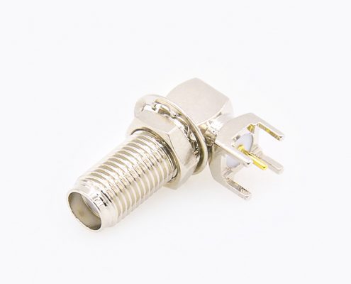 SMA母頭彎式連接器前鎖穿墻插孔用于PCB安裝