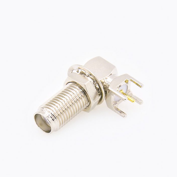 SMA母頭彎式連接器前鎖穿墻插孔用于PCB安裝