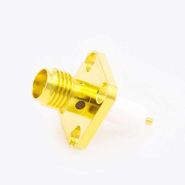 71(7) SMA面板安裝連接器母頭直式焊板PCB安裝4孔法蘭