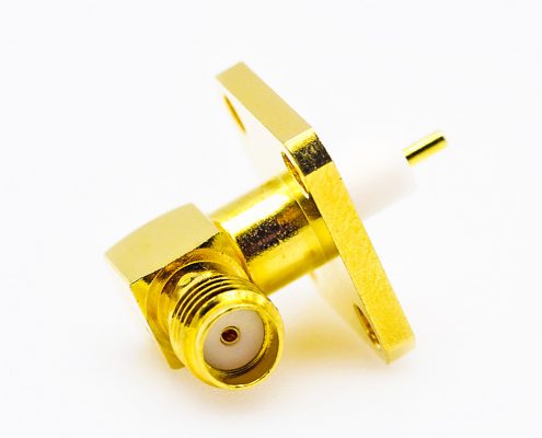 SMA連接器面板安裝母頭彎式焊板用于PCB安裝4孔法蘭