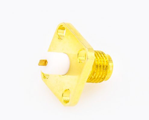 SMA面板母頭4孔法蘭連接器直式PCB安裝焊板