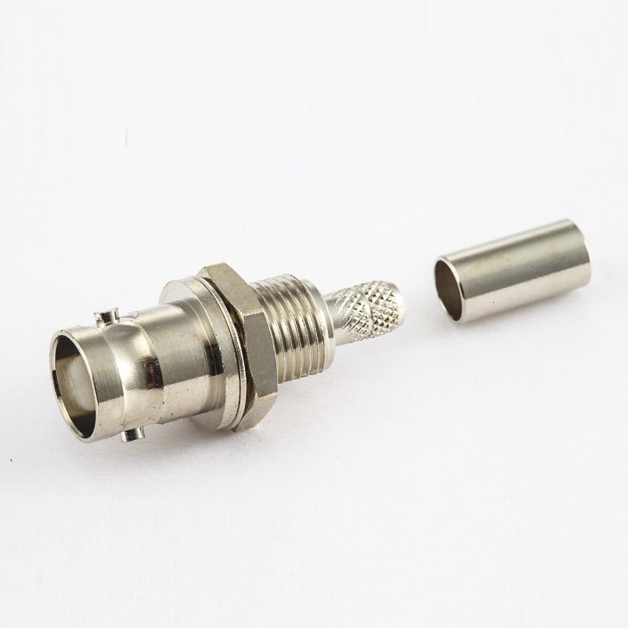 EB-001-0437 用于RG58/RG142的BNC母頭壓接連接器直式面板安裝后鎖穿墻