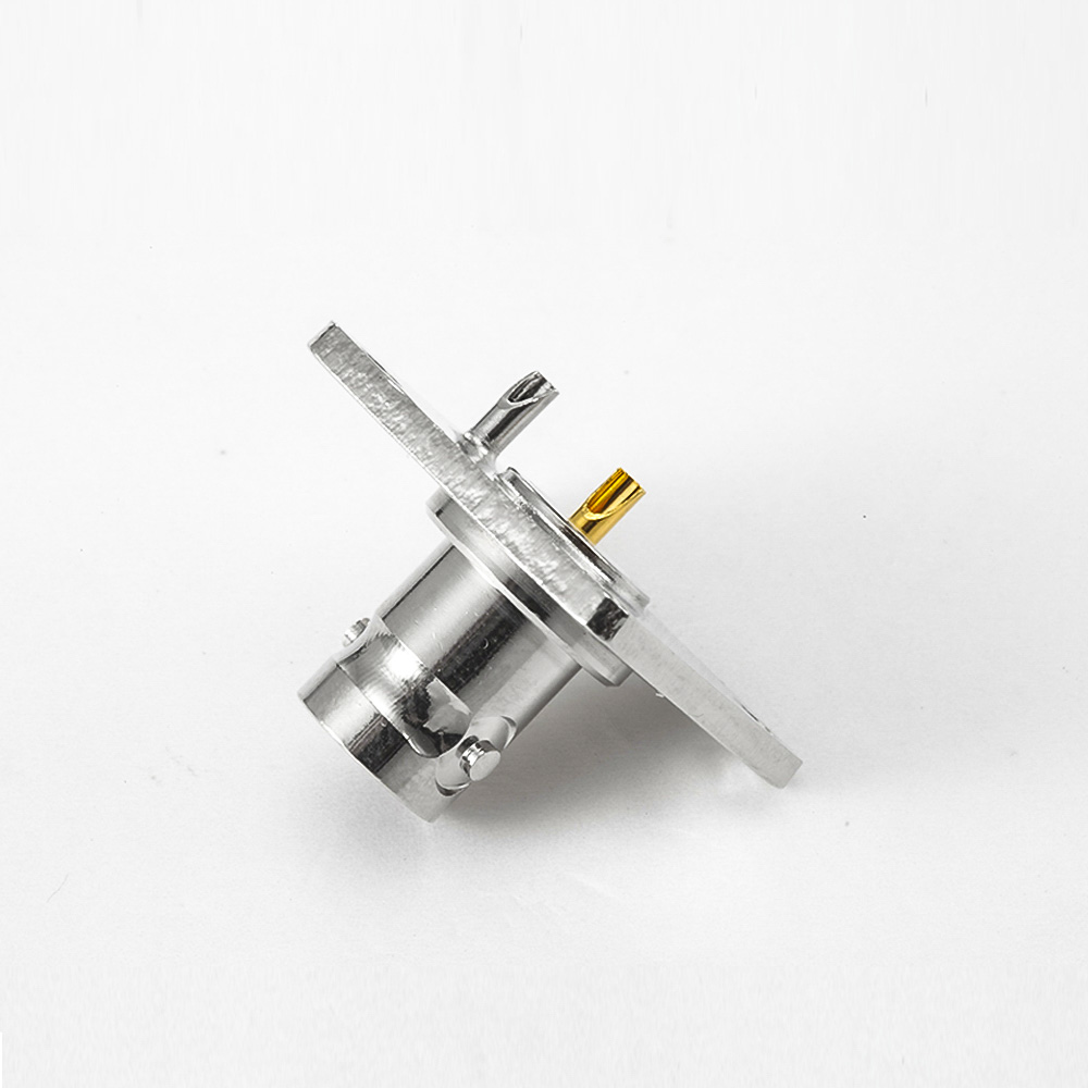 EB-001-0448 BNC連接器焊杯接線母頭180度面板安裝4孔法蘭75Ω