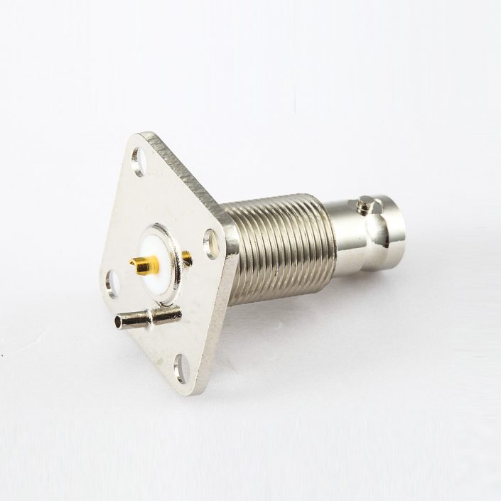 EB-001-0454 焊杯接線BNC連接器50Ω插座直板安裝前鎖穿墻4孔法蘭