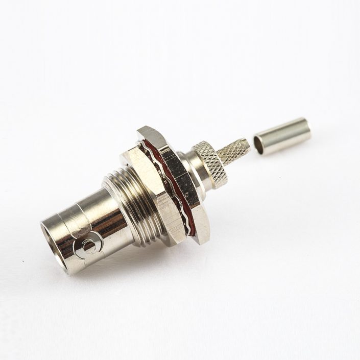 EB-001-0483 防水RG174/RG316BNC連接器壓接母頭直面板安裝前鎖穿墻